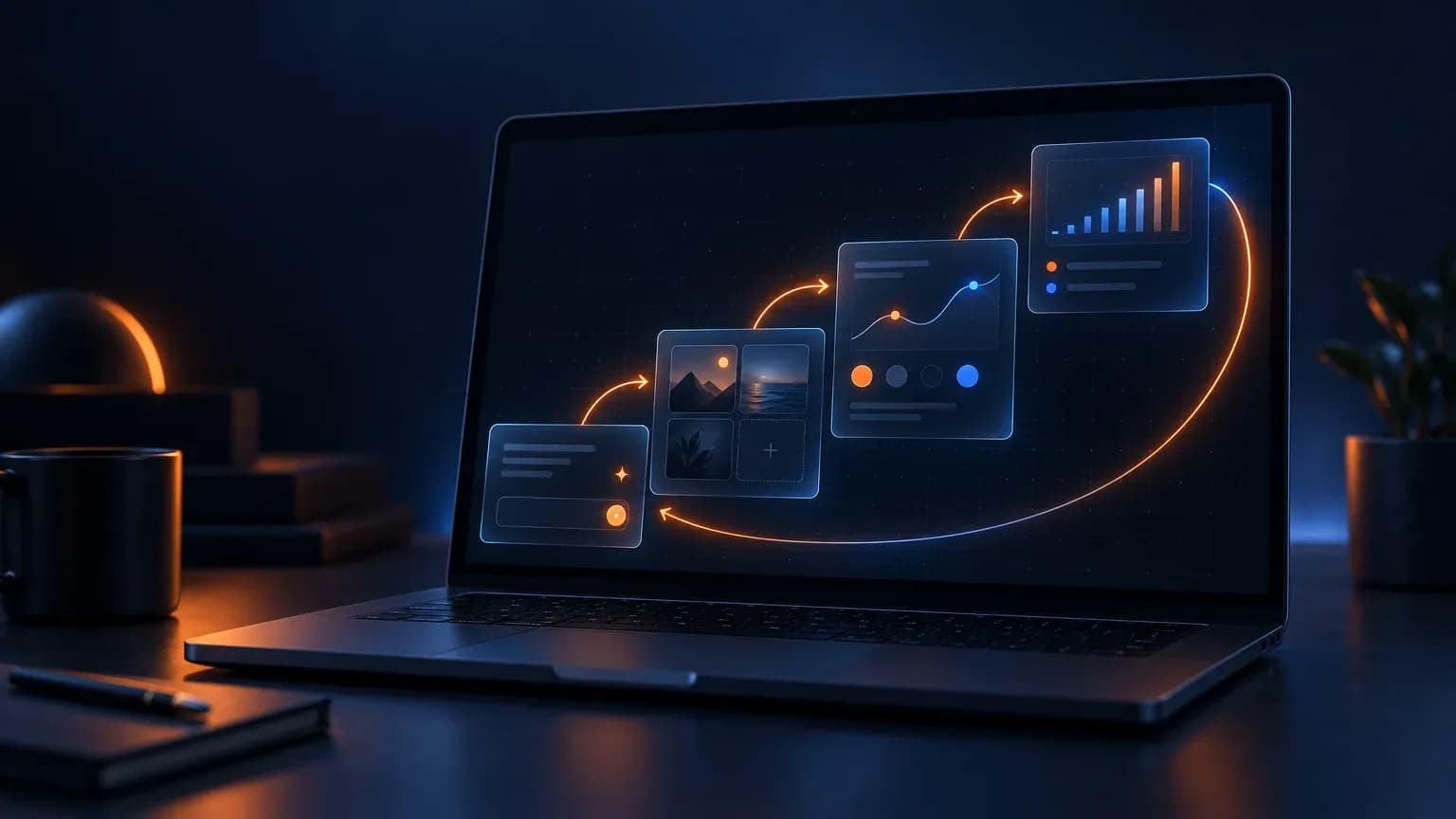 Four rungs of AI capability in social media tools, from assist through generate and generate on brand to orchestrate